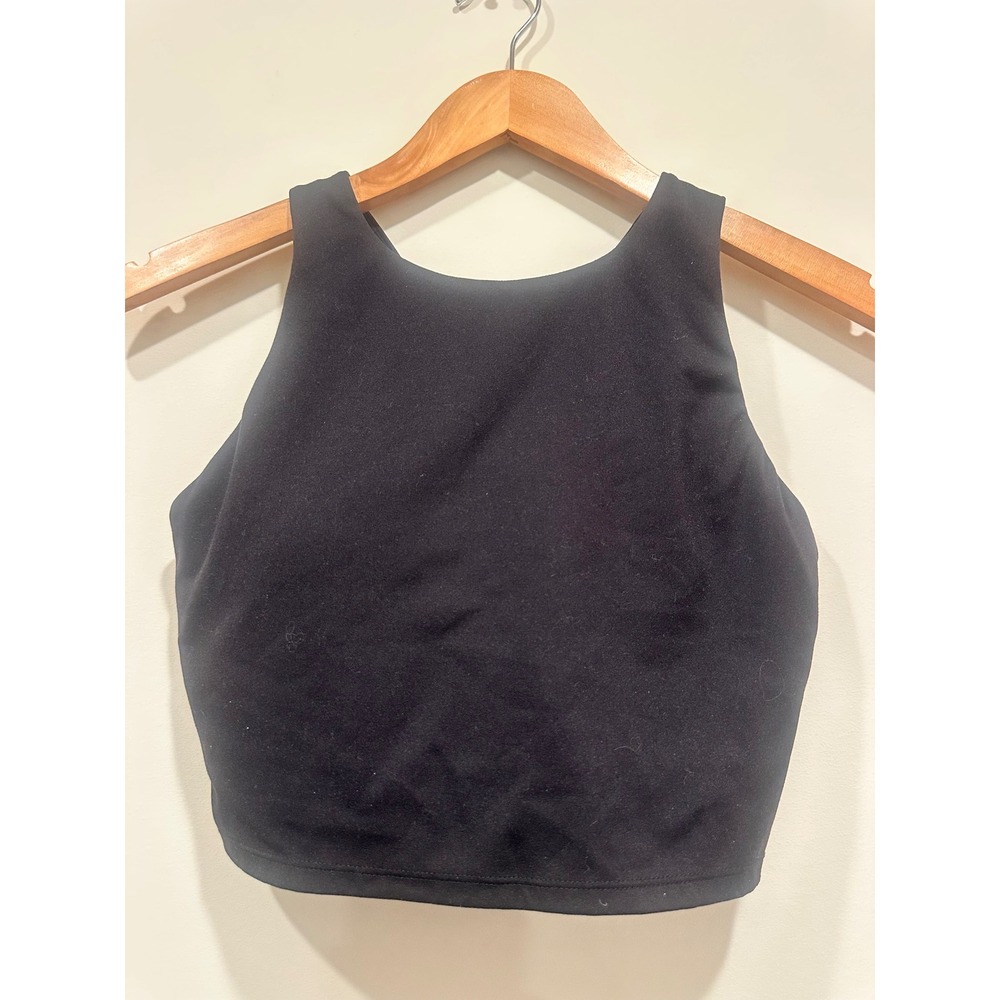 CRZ YOGA Womens High Neck Sports Bra Black Racerback Padded Crop Top Size S